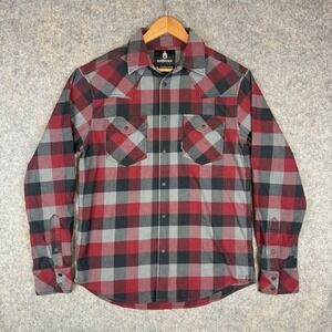 Kryptek Flannel Shirt Mens Small Red Plaid Snap Button Up Long Sleeve Stretch